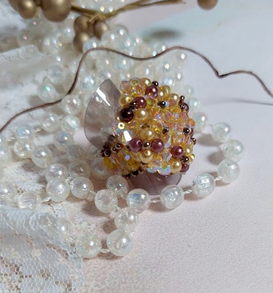 Anillo Sunshine con facetas, cuentas de perlas y espirales de cristal de Swarovski