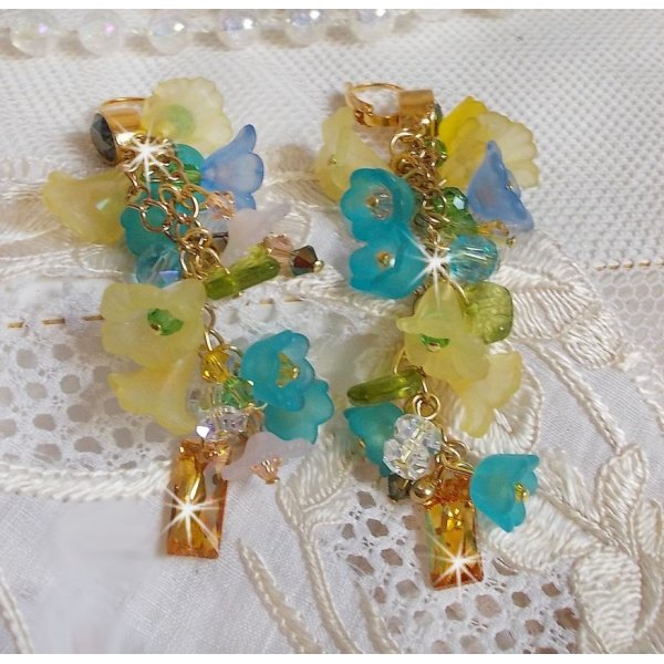 BO Bella Amarillo montado con cristales de Swarovski, flores esmeriladas y perlas 