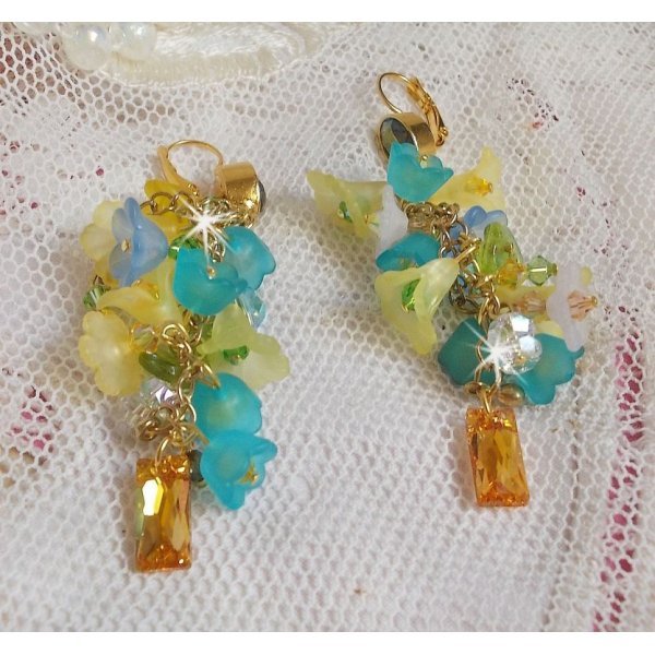 BO Bella Amarillo montado con cristales de Swarovski, flores esmeriladas y perlas 
