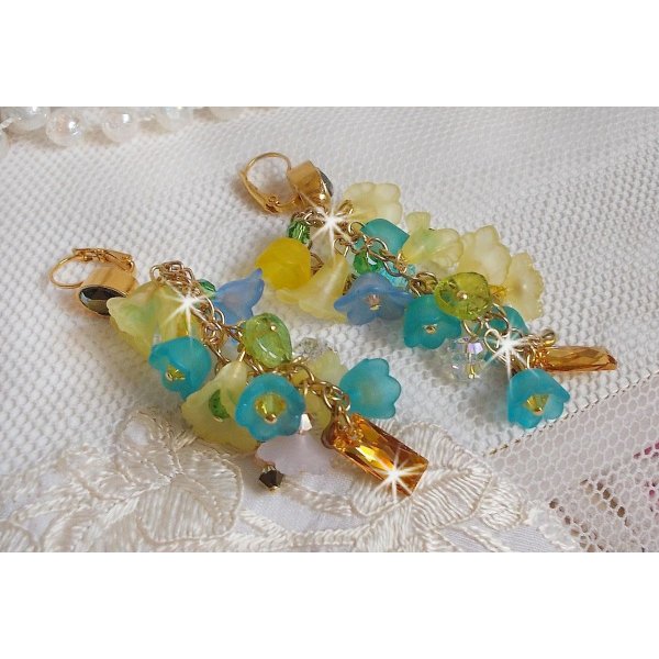 BO Bella Amarillo montado con cristales de Swarovski, flores esmeriladas y perlas 