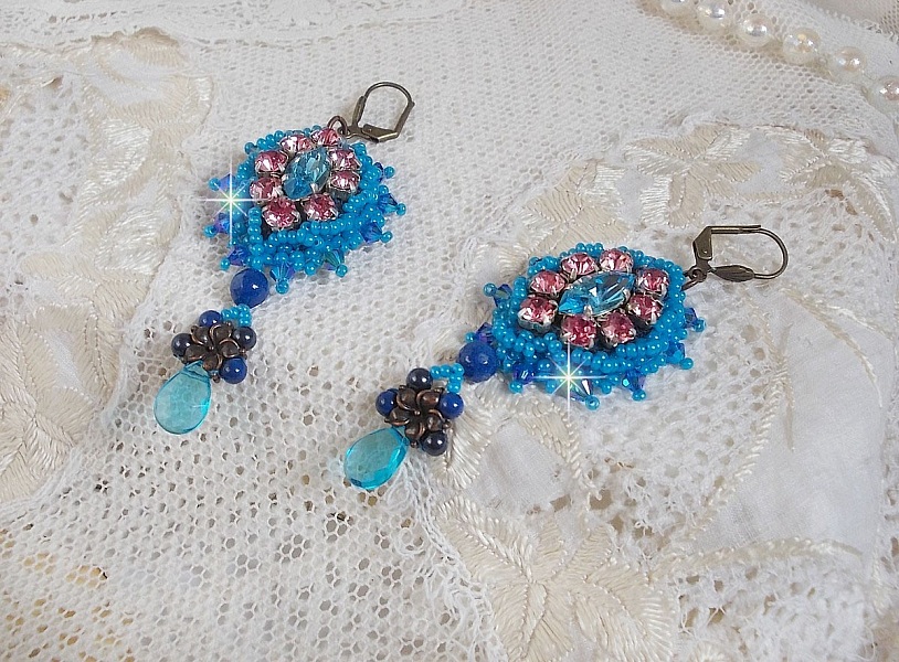 BO Belle Epoque bordado con cristales de Swarovski, cuentas de metal, perlas redondas y cuentas de rocalla