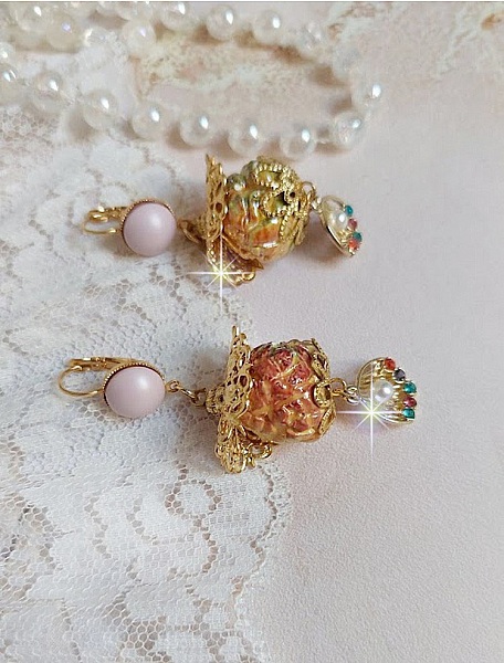 BO Cord&eacute;lia mont&eacute;es avec perles en c&eacute;ramique &eacute;maill&eacute;e, coupelles, estampes et cristaux