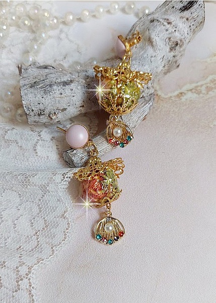 BO Cord&eacute;lia mont&eacute;es avec perles en c&eacute;ramique &eacute;maill&eacute;e, coupelles, estampes et cristaux