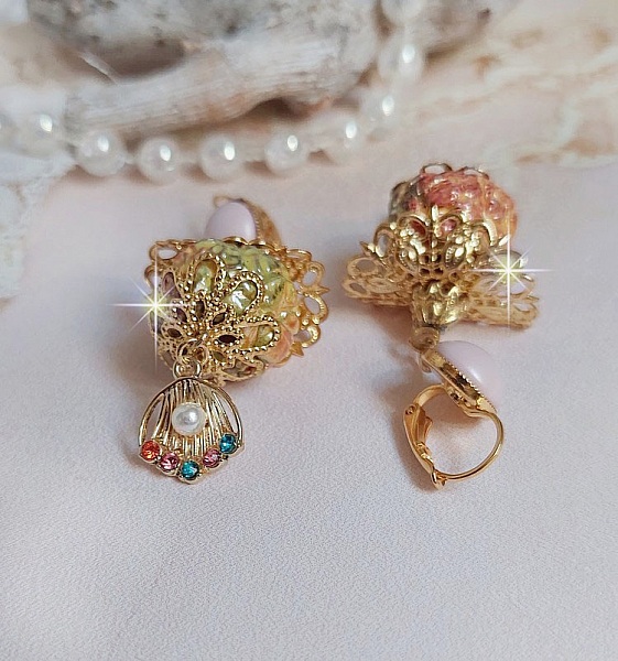 BO Cord&eacute;lia mont&eacute;es avec perles en c&eacute;ramique &eacute;maill&eacute;e, coupelles, estampes et cristaux