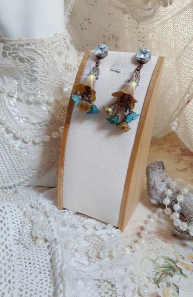  BO C&eacute;zanne cr&eacute;&eacute;es aves fleurs synth&eacute;tiques et perles Cristal Swarovsky