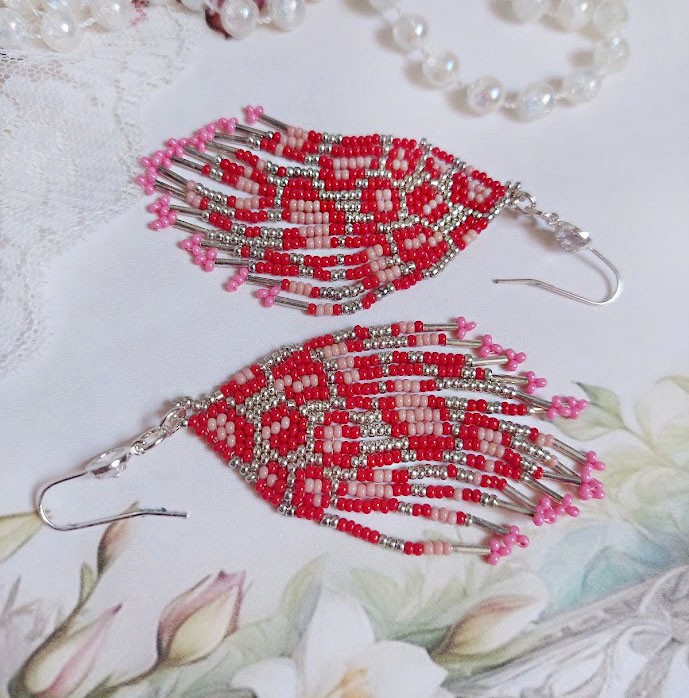 BO Imagine montées avec rocailles verres, tubes Argent 925 et crochets d’oreilles plaqué argent