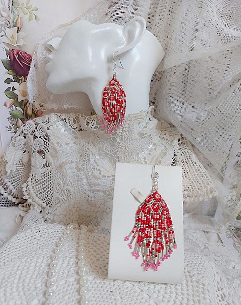 BO Imagine mont&eacute;es avec rocailles verres, tubes Argent 925 et crochets d&rsquo;oreilles plaqu&eacute; argent