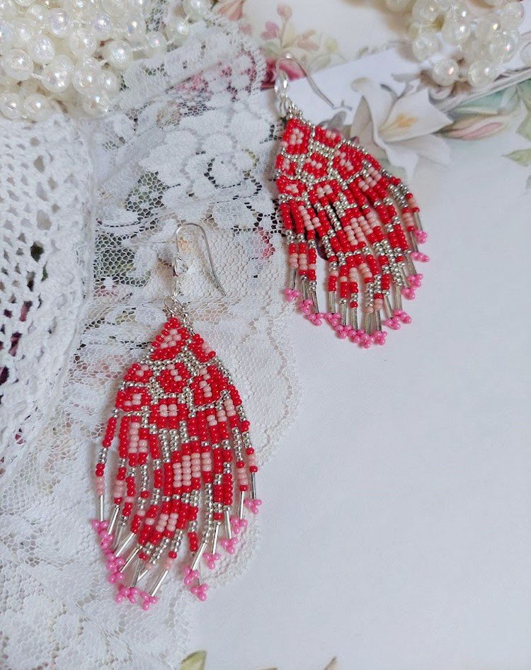 BO Imagine montées avec rocailles verres, tubes Argent 925 et crochets d’oreilles plaqué argent