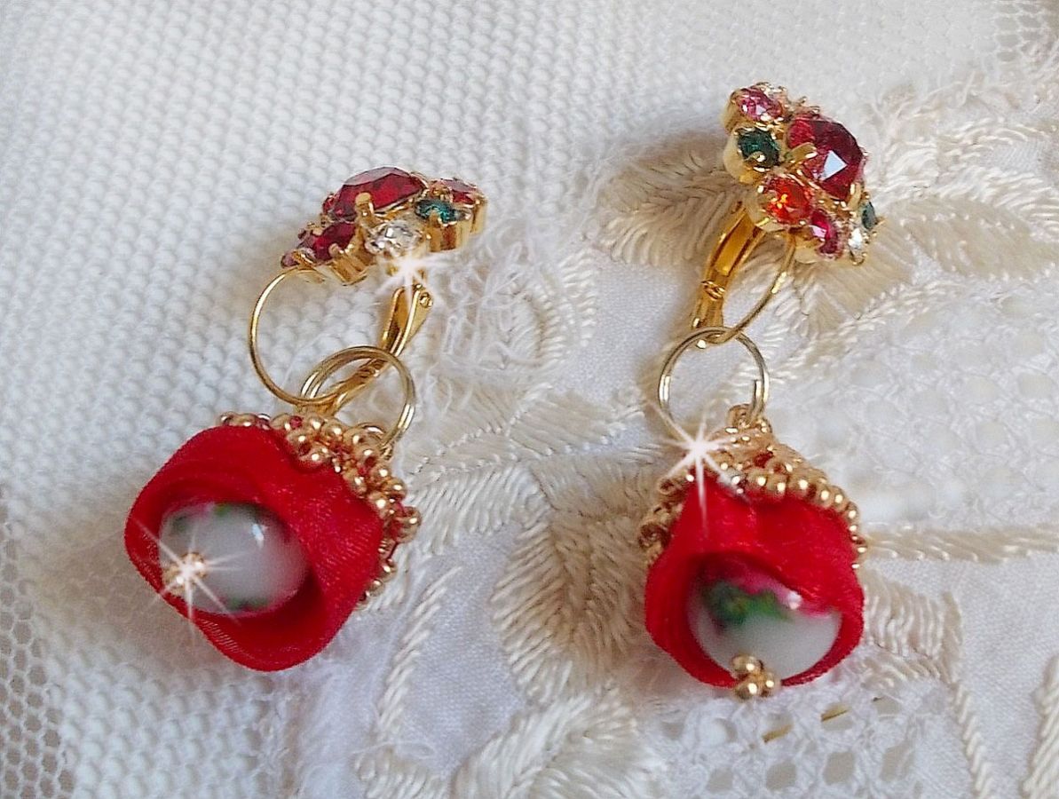 BO Mia bordado con cristales de Swarovski, piedras de circonio naranja, cuentas de Fimo y rocallas