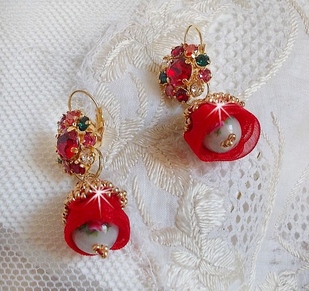 BO Mia bordado con cristales de Swarovski, piedras de circonio naranja, cuentas de Fimo y rocallas