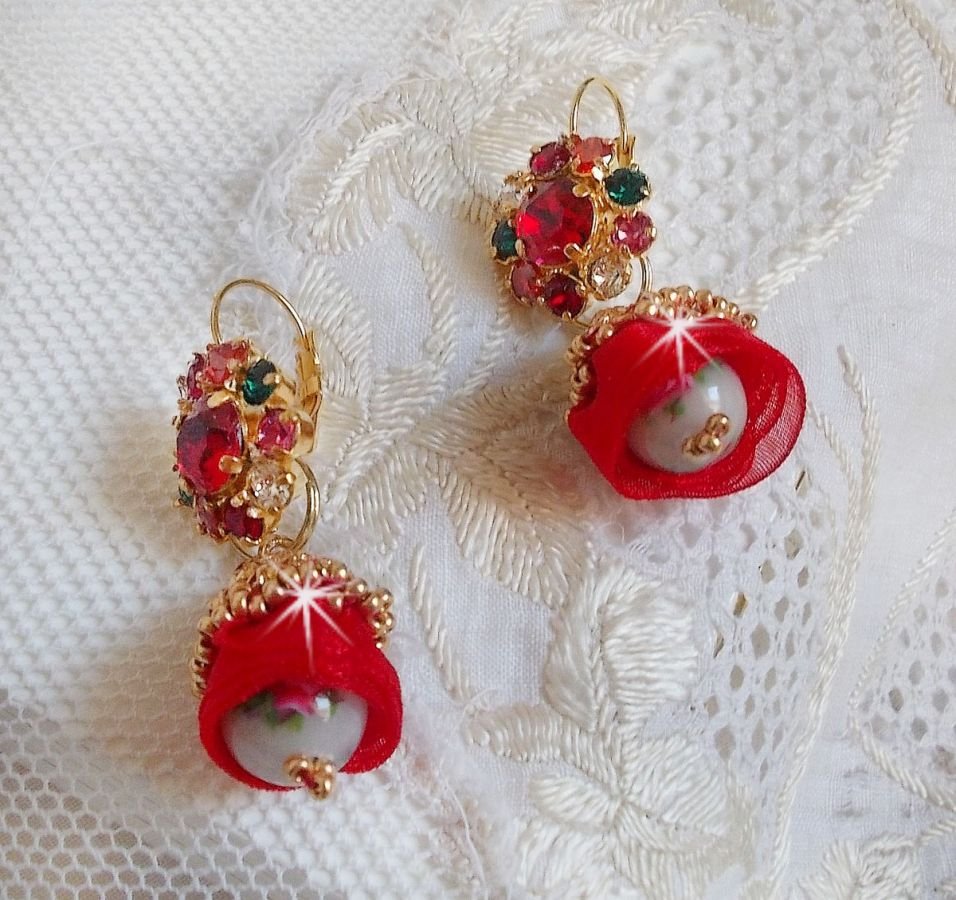 BO Mia bordado con cristales de Swarovski, piedras de circonio naranja, cuentas de Fimo y rocallas