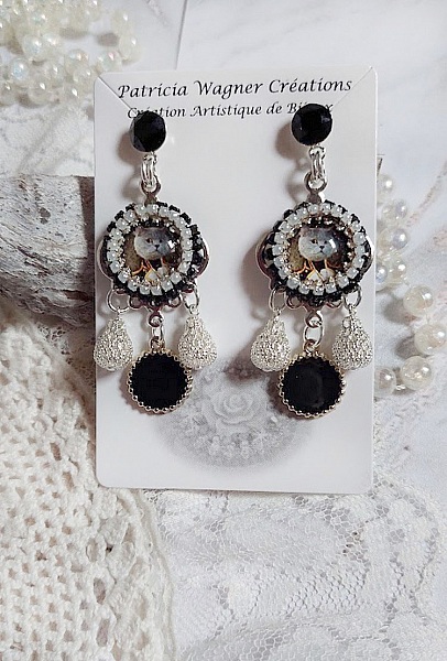 BO Mimichat Steampunk avec cabochons verres, strass, breloques &eacute;poxy, perles cristal Swarovski et clous argent