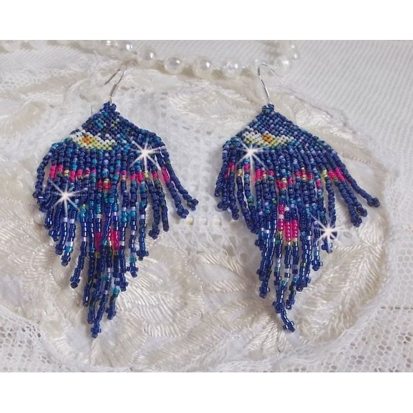 BO Nen&uacute;fares creados con semillas Miyuki y Toho en azul, rosa, blanco, amarillo, naranja y verde