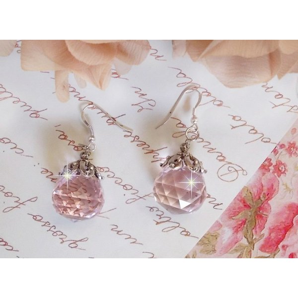 BO Rose Iris&eacute;e con bolas de cristal Swarovski y ganchos de plata 925/1000