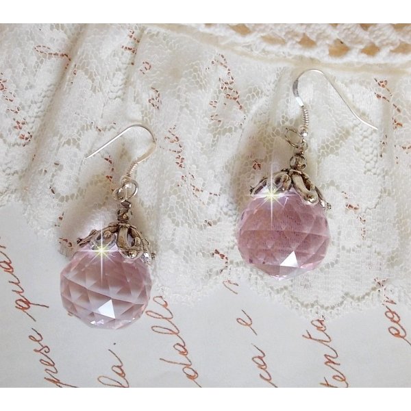 BO Rose Iris&eacute;e con bolas de cristal Swarovski y ganchos de plata 925/1000