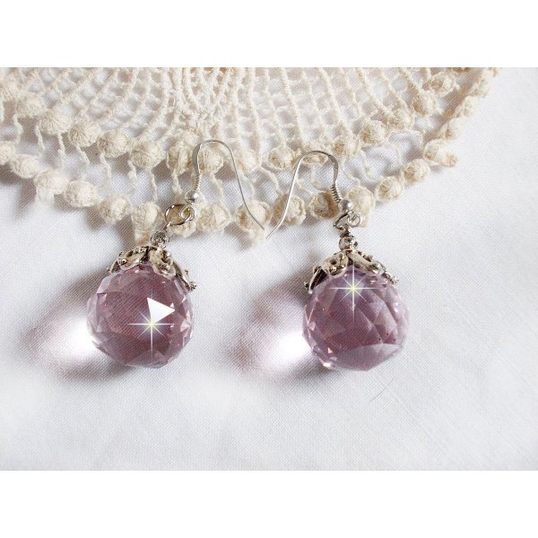 BO Rose Iris&eacute;e con bolas de cristal Swarovski y ganchos de plata 925/1000