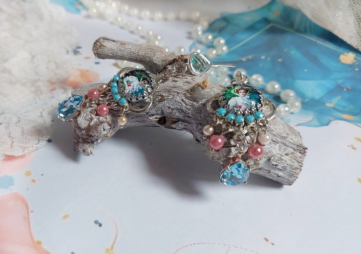 BO Caprice élégant avec cabochons verres, perles en verre, strass et perles cristal Swarovski