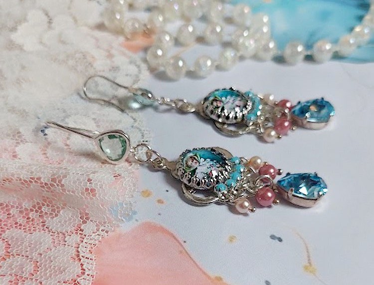 BO Caprice élégant avec cabochons verres, perles en verre, strass et perles cristal Swarovski