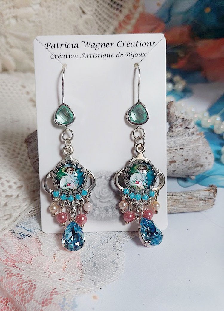 BO Caprice élégant avec cabochons verres, perles en verre, strass et perles cristal Swarovski