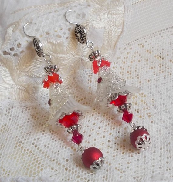 BO Tendre Rouge con cristales de Swarovski, cuentas facetadas redondas y pendientes de plata 925/1000