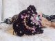 Pulsera pu&ntilde;o marquesa bordada con cristales de Swarovski, encaje negro antiguo de 1950, perlas de agua dulce y rocallas