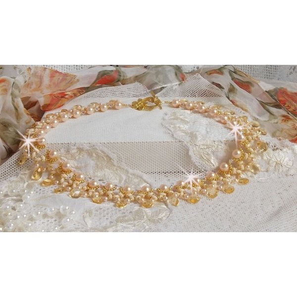 Collar Charmeuse Champagne con cristales Swarovski y gotas de cristal facetado