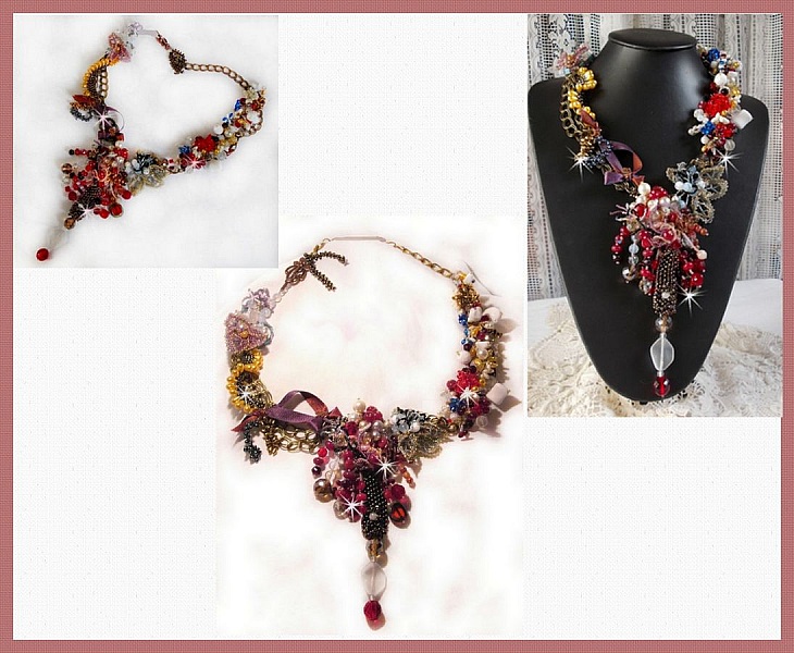 Collier Printemps Color&eacute; avec des cristaux de Swarovski, et des perles diverses