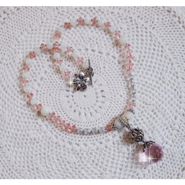 Collar colgante Rose Iris&eacute;e bordado con cristales de Swarovski, plata 925 y piedras lunares