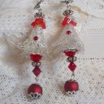 BO Tendre Rouge con cristales de Swarovski, cuentas facetadas redondas y pendientes de plata 925/1000