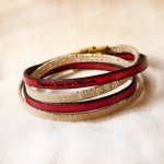 Pulsera doble de cuero dorado para mujer que se puede personalizar grabándola