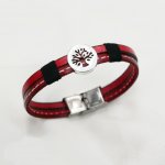 Pulsera para hombre en dúo de cuero rojo con pespuntes Árbol de la vida personalizable 