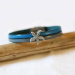 Pulsera dúo de cuero para mujer y lazo Etoile de mer, personalizable