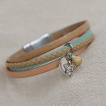 Pulsera brazalete de mujer de cuero múltiple Colgante beige arena a elegir