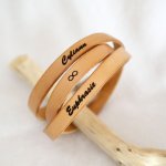 Pulsera de cuero mujer triple vuelta para personalizar el color y el grabado 