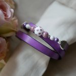 Pulsera de cuero y perlas para mujer, Malva, a personalizar 