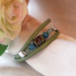 Pulsera cuero y ceramica mujer olivino verde triple vuelta para personalizar 