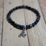 Pulsera de hombre en perlas Negro Azul y colgante a elegir