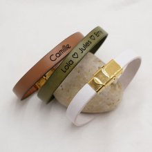 Pulsera cuero mujer cierre oro personalizada por grabado 