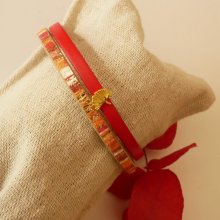 Pulsera dúo de cuero Rouget con purpurina dorada y diseño Gingko  