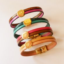 Pulsera de oro Soleil en dúo de pieles para personalizar y grabar