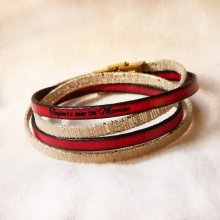 Pulsera doble de cuero dorado para mujer que se puede personalizar grabándola