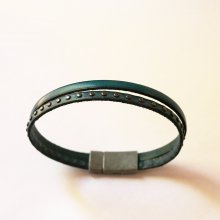 Pulsera dúo de cuero azul para hombre con tachuelas