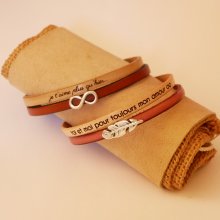 Pulsera dúo de cuero para personalizar con un corazón, una estrella o un bucle infinito