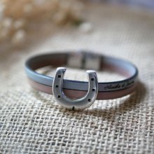 Pulsera dúo de cuero y bucle de herradura personalizable para hombre o mujer