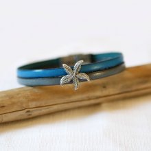 Pulsera dúo de cuero para mujer y lazo Etoile de mer, personalizable