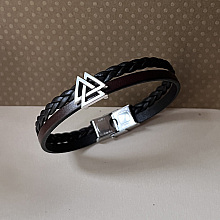 Bracelet homme duo de cuir tressé et passant triangles