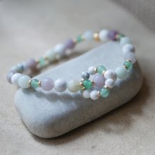 Pulsera de piedra natural de aventurina con mini anillo de perlas