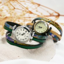 Reloj de piel doble con estampado impresionista y el color que elija para personalizarlo 
