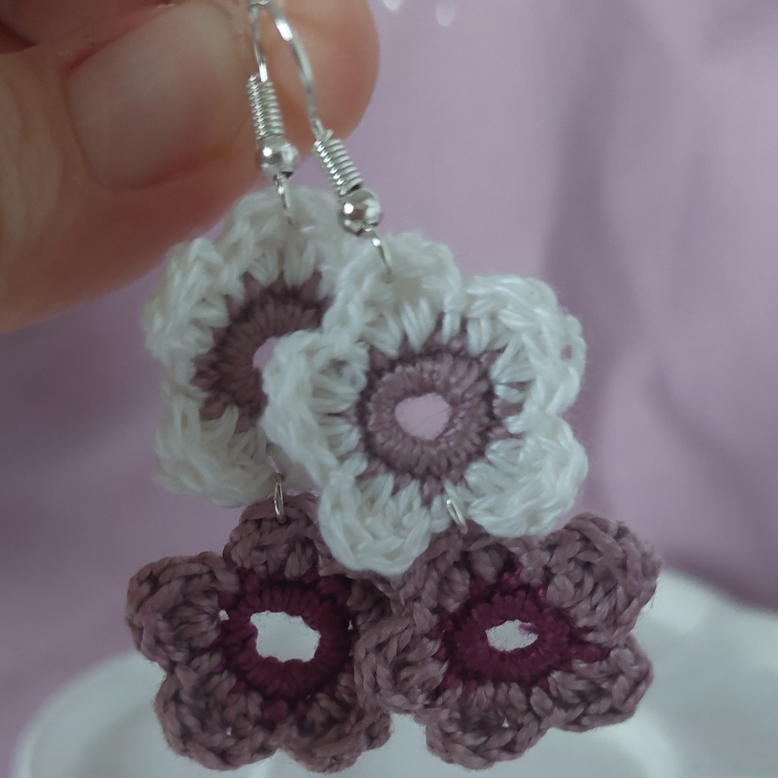 Boucles d'oreilles au crochet fleurs double