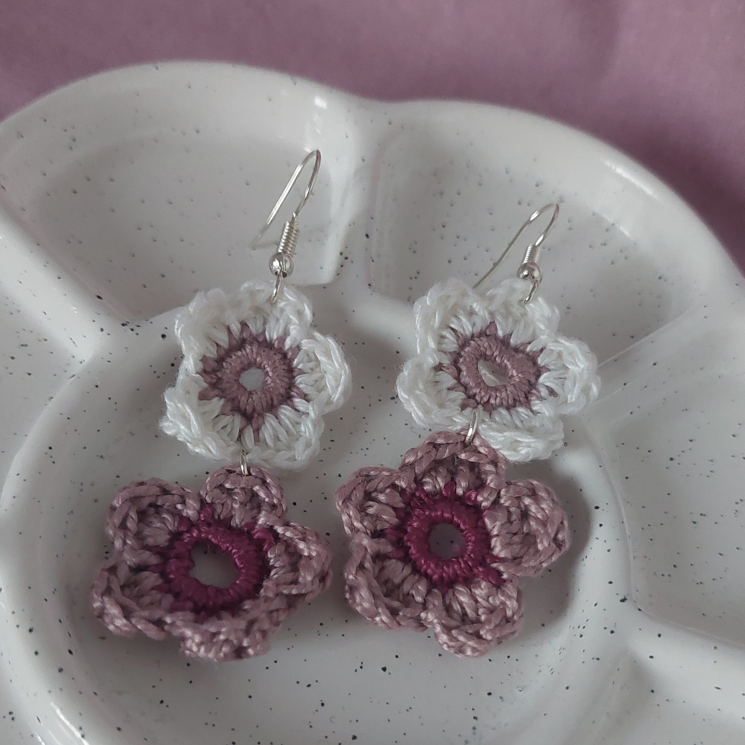 Boucles d'oreilles au crochet fleurs double